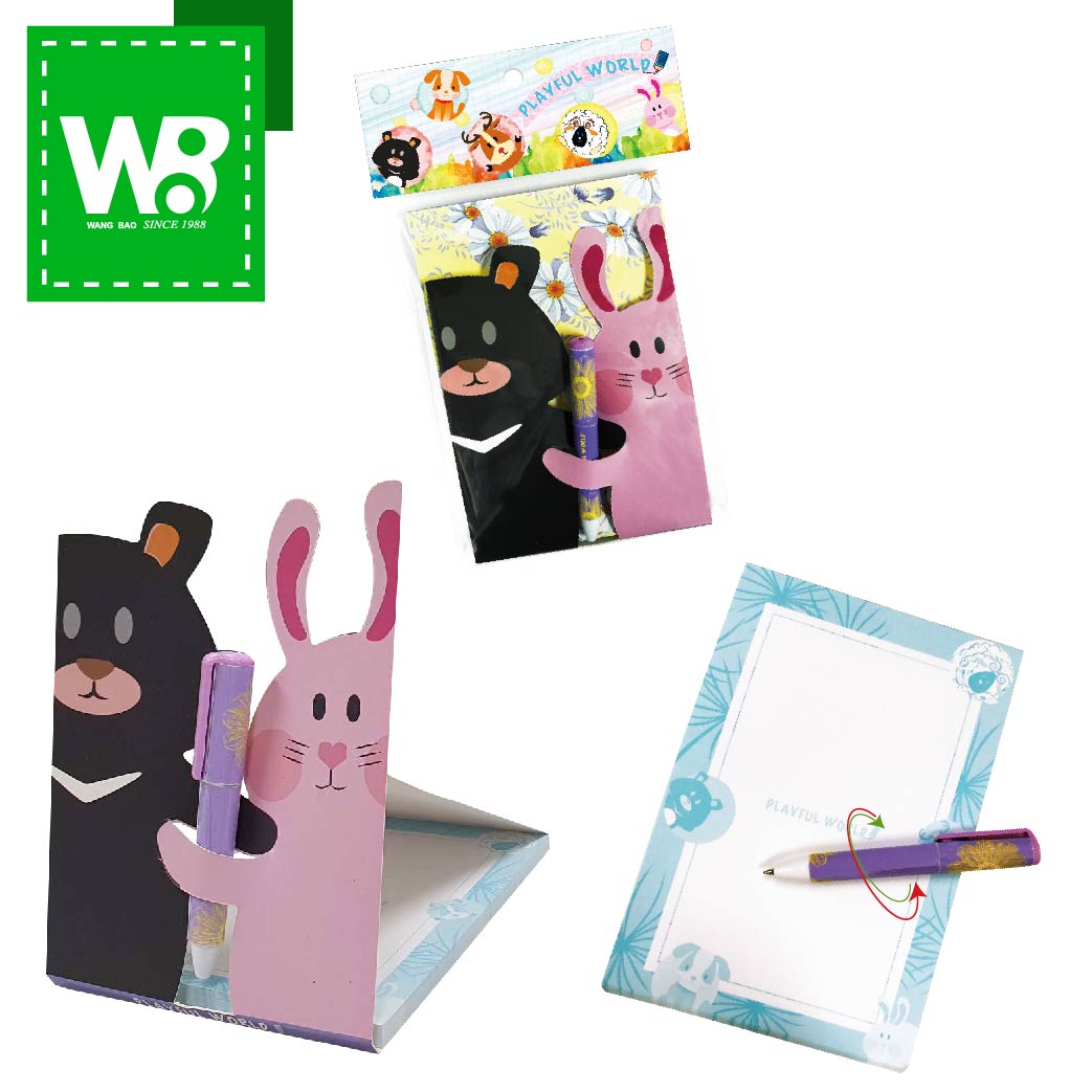 Mini ball pen and notepad set with cute dog design 